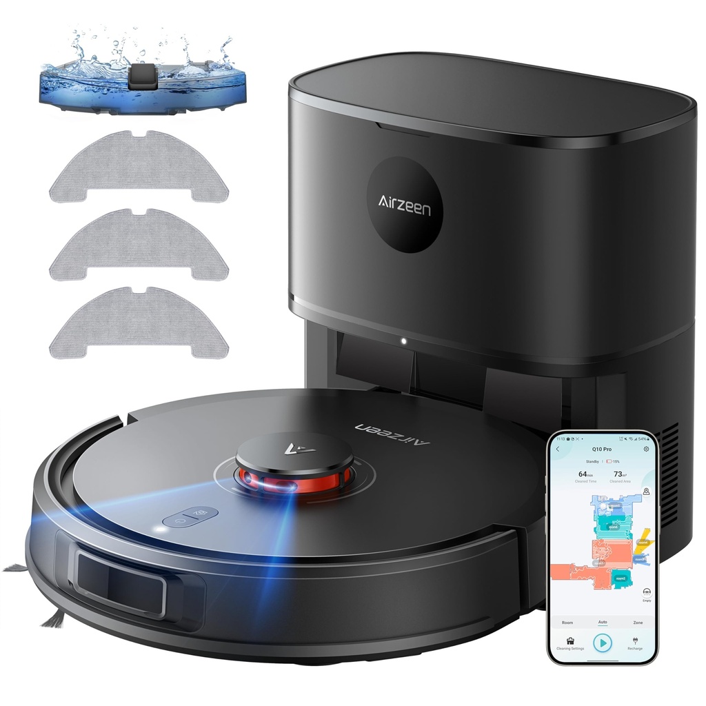 Robot Vacuum Cleaner with Mop, 6000Pa Laser Navigation Robotic Vacuums with Self-Empty Dock