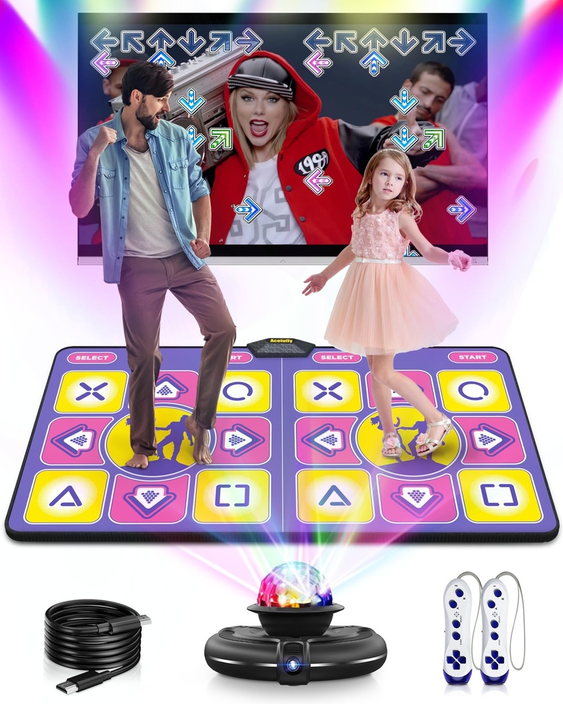 Acelufly Dance Mat, Electronic Dance Mats for TV with HD Camera, Double Dance Mats with Wir
