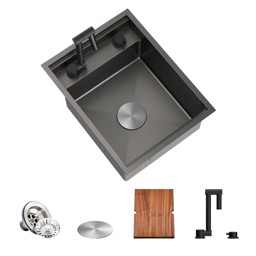 TORVA Black Workstation Undermount Sink for Bar RV Kitchen with Built-in Foldable Faucet Ã”