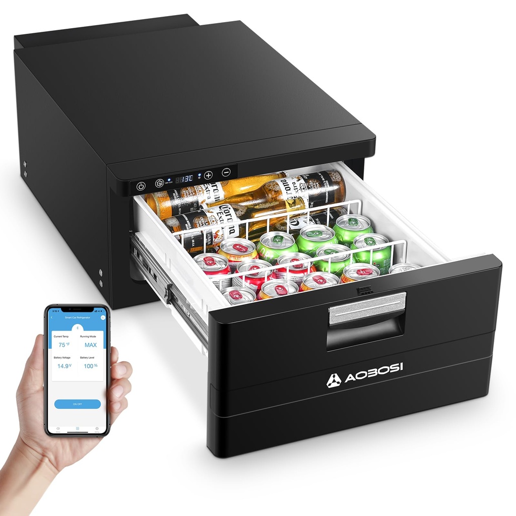 AAOBOSI Drawer Refrigerator, 31L Campervan Fridge with APP Control, 12V Freezer -20??C to 2