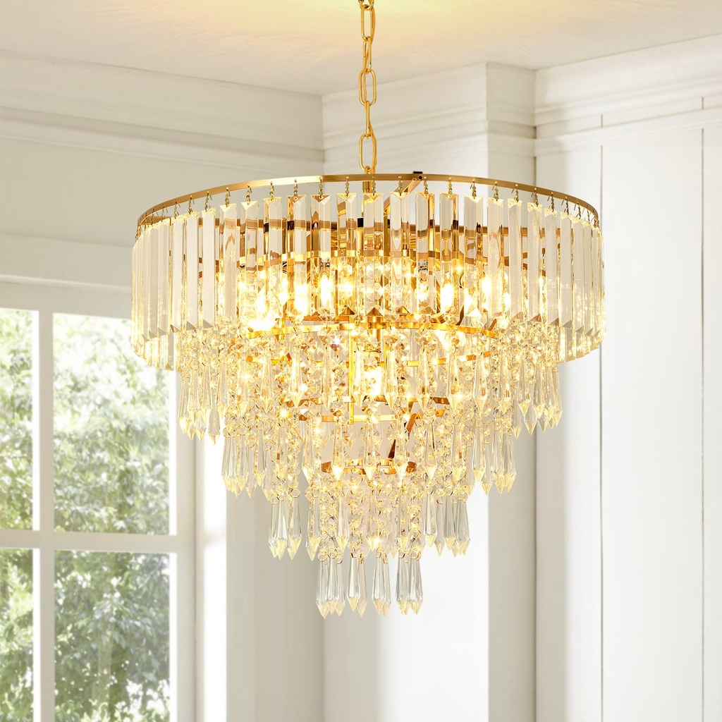 Seenvlog Modern Crystal Chandelier, ÃŽÂ¦50cm Gold Crystal Pendant Light, Contemporary Raind