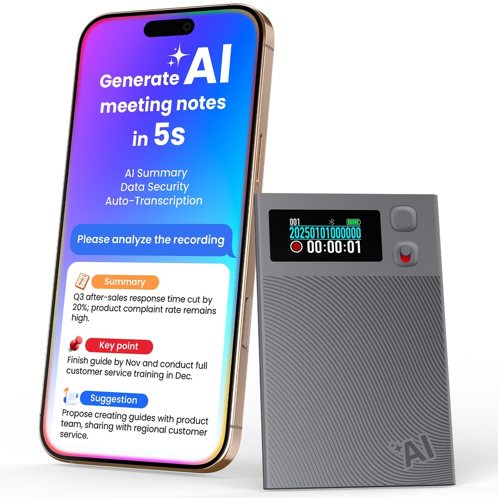 AI Voice Recorder,NEWYES Ailog Voice Recorder Device with App Control, Transcribe & Summarize