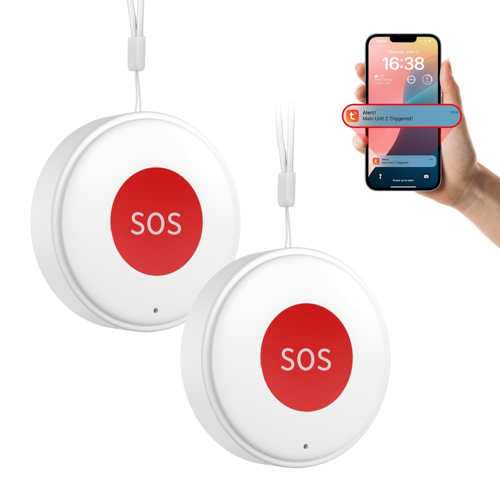 Daytech Tuya WiFi Rechargeable SOS Call Button Personal Alarms For Elderly Panic Button Alert