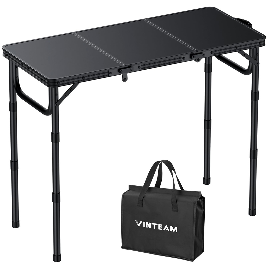VINTEAM Camping Table, Adjustable Height 3 Levels, Lightweight Folding Picnic Table with MDF Desktop