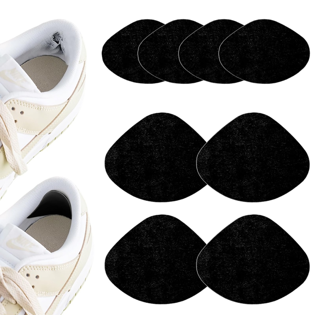 8PCS Shoe Heel Repair Kit, Self Adhesive Cloth Repair Patch, 2 Different Sizes of Black Sh