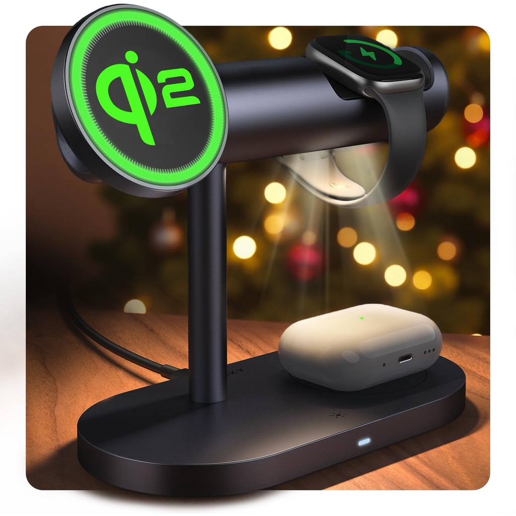 iVANKY 4 in 1 Qi2 Certified Wireless Charger Stand for iPhone 17, Night Light for MagSafe