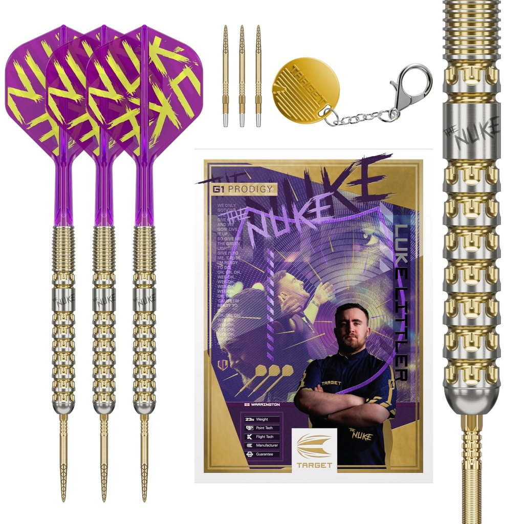 Target Darts Luke Littler Gen 1 Prodigy Steel Tip Swiss Point Darts, 90% Tungsten Darts, 24