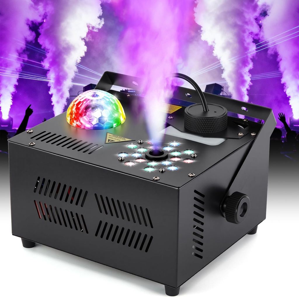 Hakuta 1000W Fog Machine Vertical Smoke Machine with 18 LED Lights, Disco Ball for Hallowee