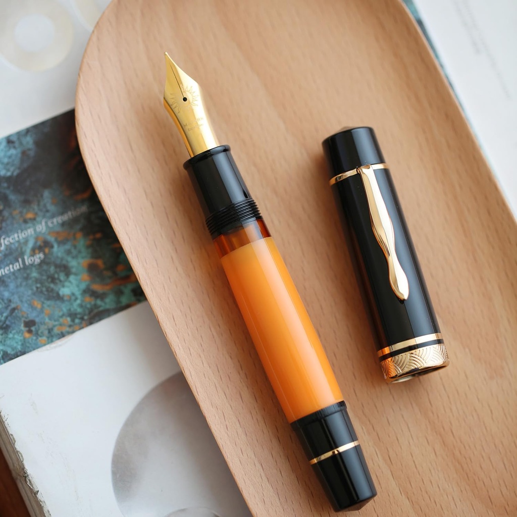 erofa Majohn P139 NO.8 Piston Fountain Pen with Fine Nib and Box, Brass Piston System, Larg