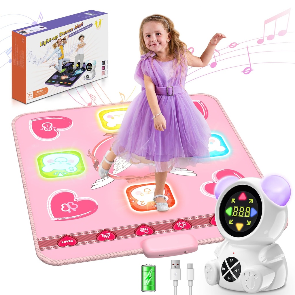 Acelufly Rechargeable Dance Mat Toys for Girls, Light Up Dance Pad with Wireless Bluetooth,