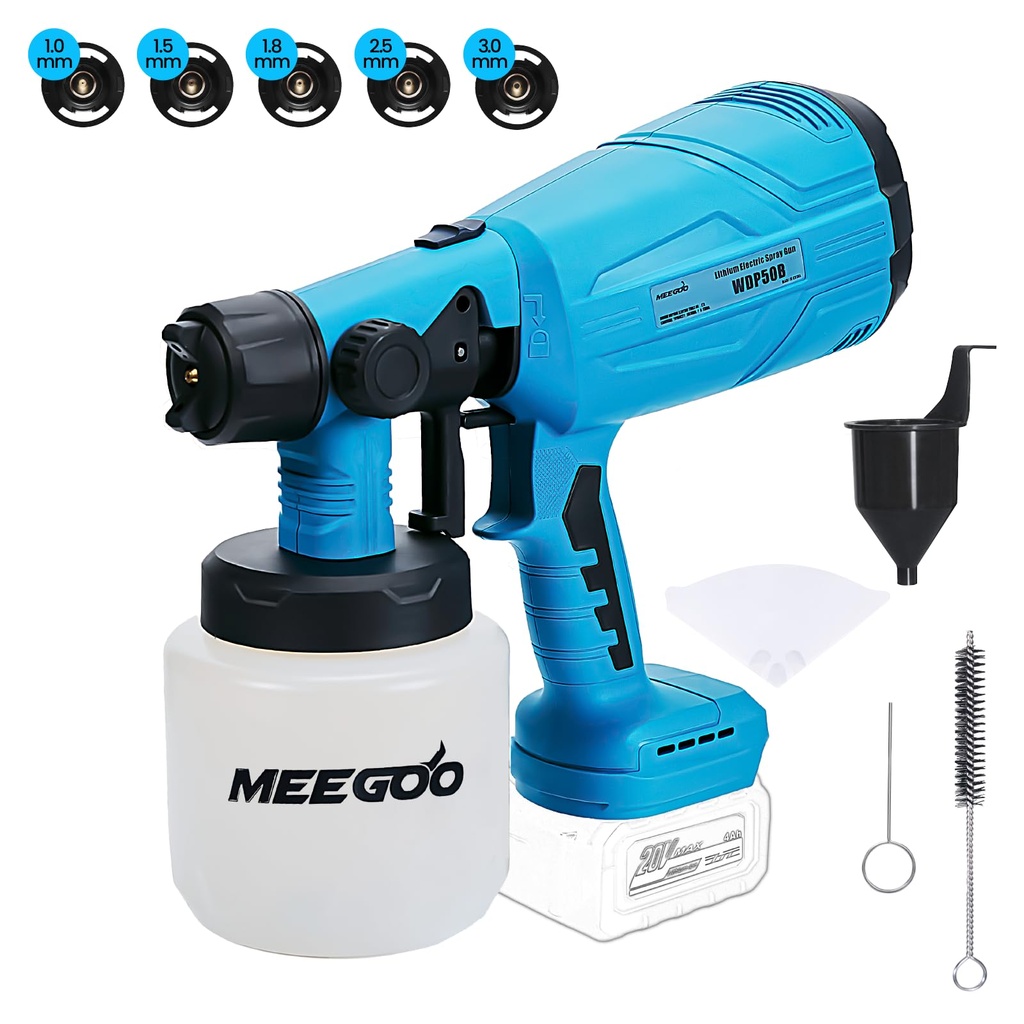 MEEGOO Cordless Paint Sprayer for Fence, Furniture, cabinets, Walls, etc. (Battery Not Included)