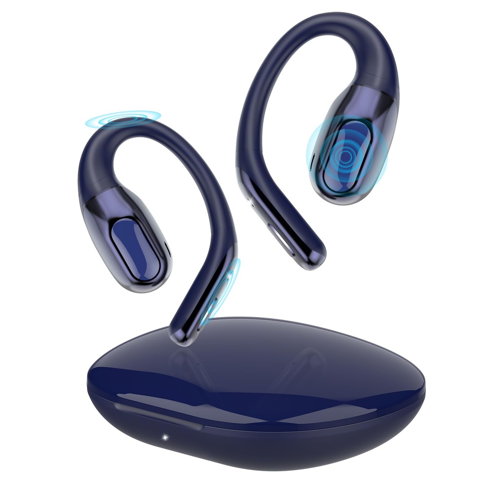 Open Ear Headphones Bluetooth 6.0, 45Hrs Wireless Sports Earbuds with Wide Area Tap, Secure