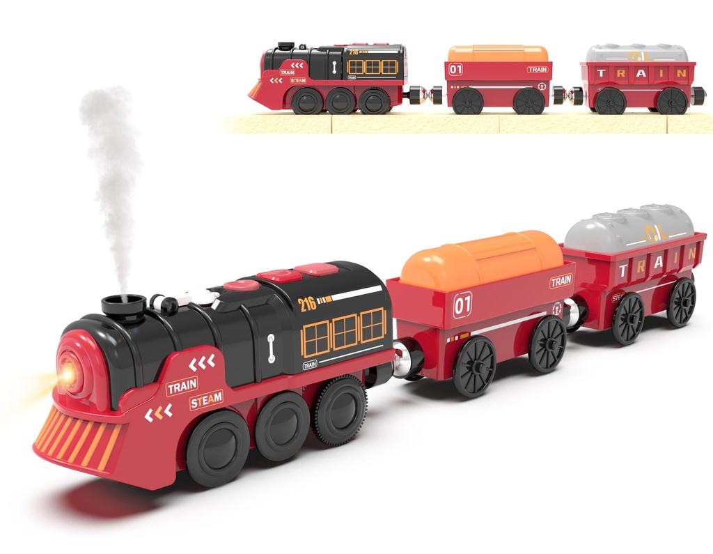 Toy Train Electric Train Set for Wooden Tracks, Christmas Motorized Trains Toys for Toddler