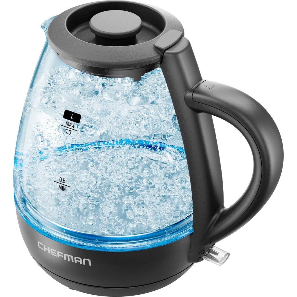 Chefman 1L Electric Tea Kettle with LED Lights, Automatic Shut Off, Removable Lid, Boil-Dry