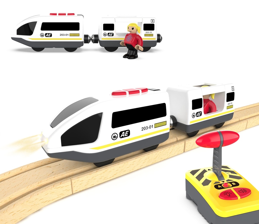 Battery Operated Train Set for Wooden Tracks, Remote Control Train Toy Compatible with Thom