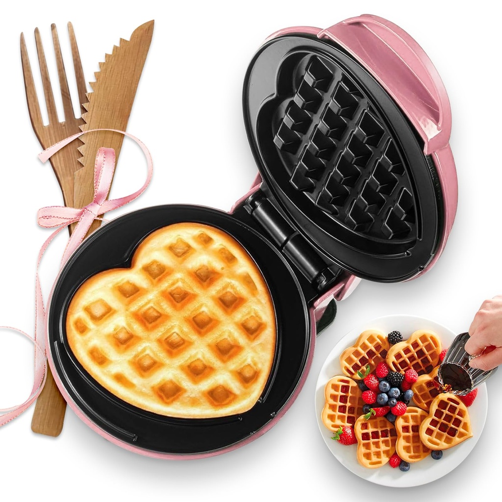 GVAKMM Mini Waffle Maker(Heart),Small Waffle Maker Keto,Mini Wafflera Iron for Kids Family