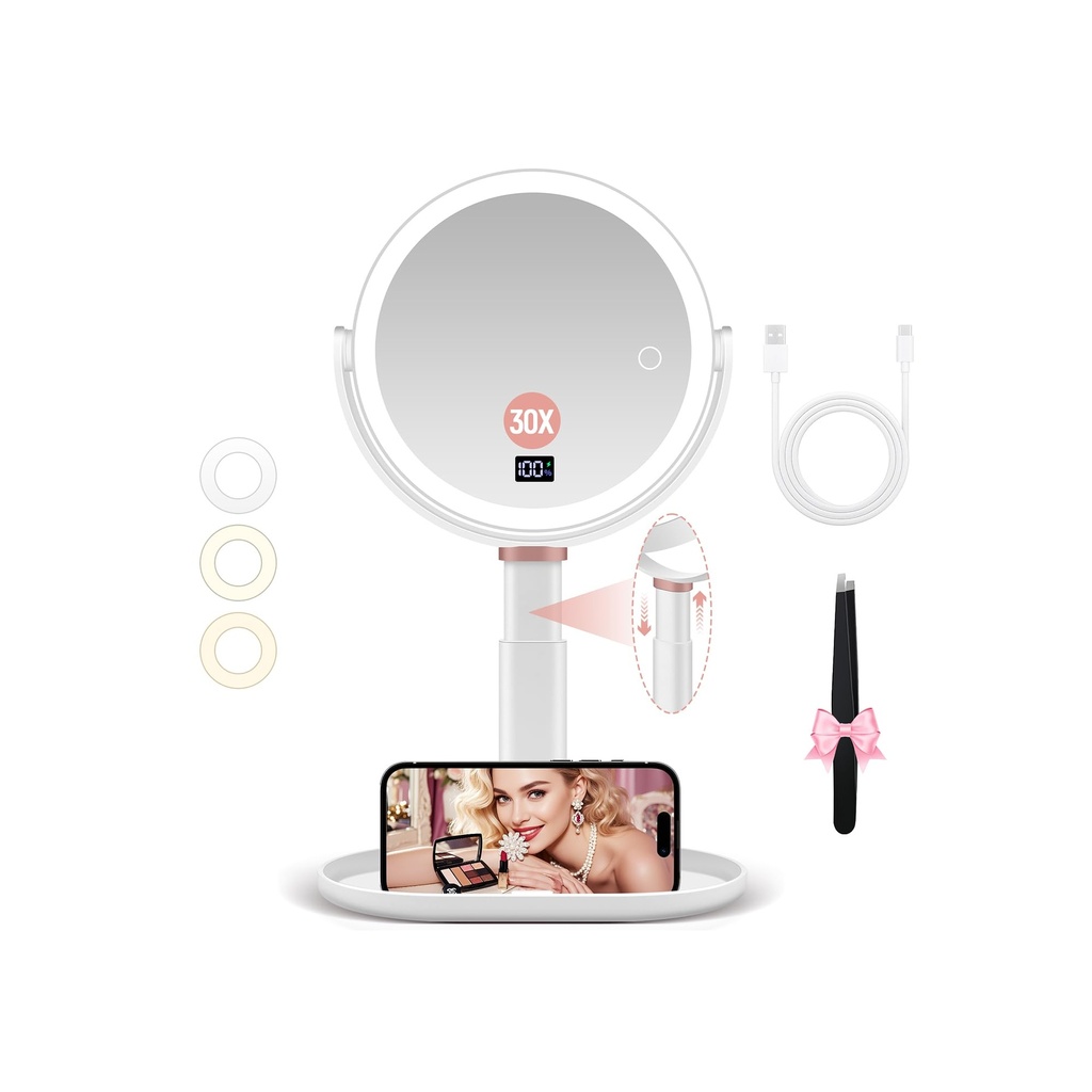 B Beauty Planet Magnifying Mirror with Light 30X/1X Double Sided, Makeup Mirror with Light