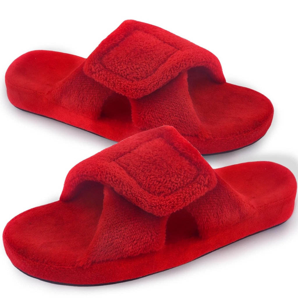 Git-up Ladies Memory Foam Slippers with Arch Support Adjustable Hook and Loop Open Toe