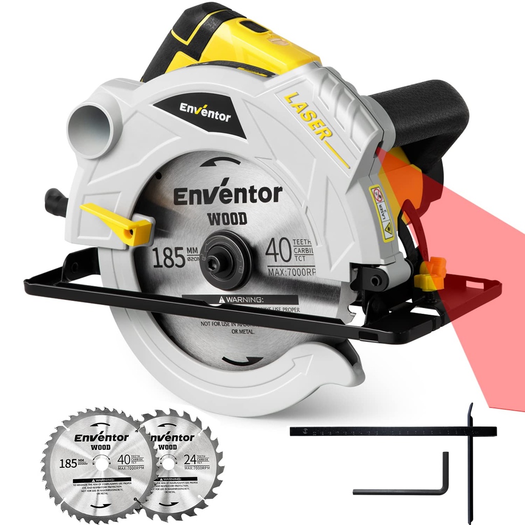 Enventor Circular Saw, 1500W 5500RPM Electric Circular Saws with Laser Guide, Max Cutting D