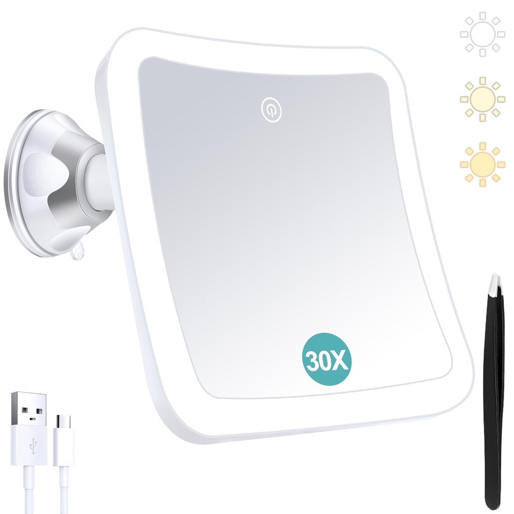 B Beauty Planet 30x Shaving Magnifying Lighted Vanity Wall Mounted Mirror Touch Control