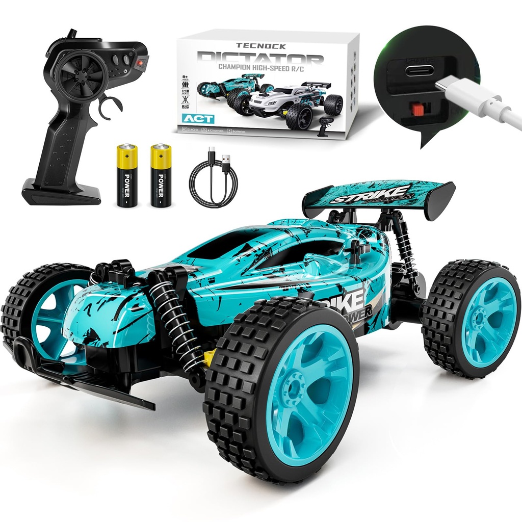 Tecnock RC Car Remote Control Car for Kids, 1:18 High Speed 20 KM/H 2WD RC Buggy, 2.4GHz
