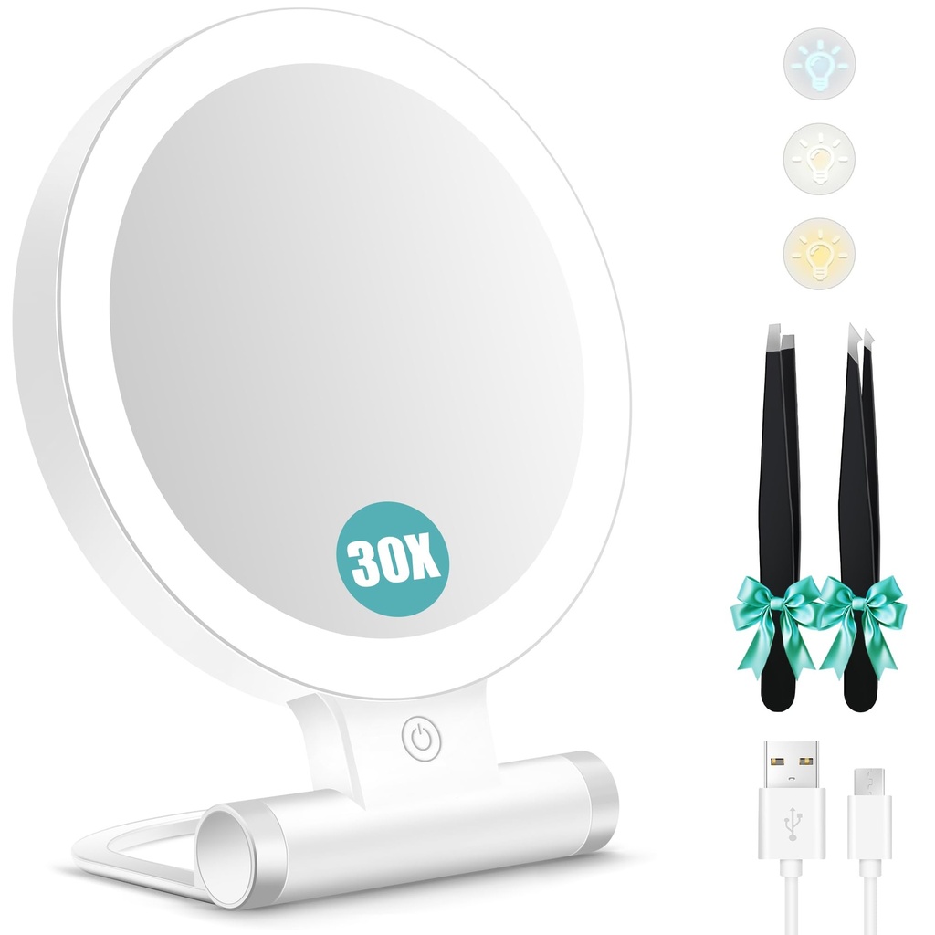 B Beauty Planet Magnifying Mirror with Light 30X, Double-Sided 1X/ 30X Magnifying Makeup