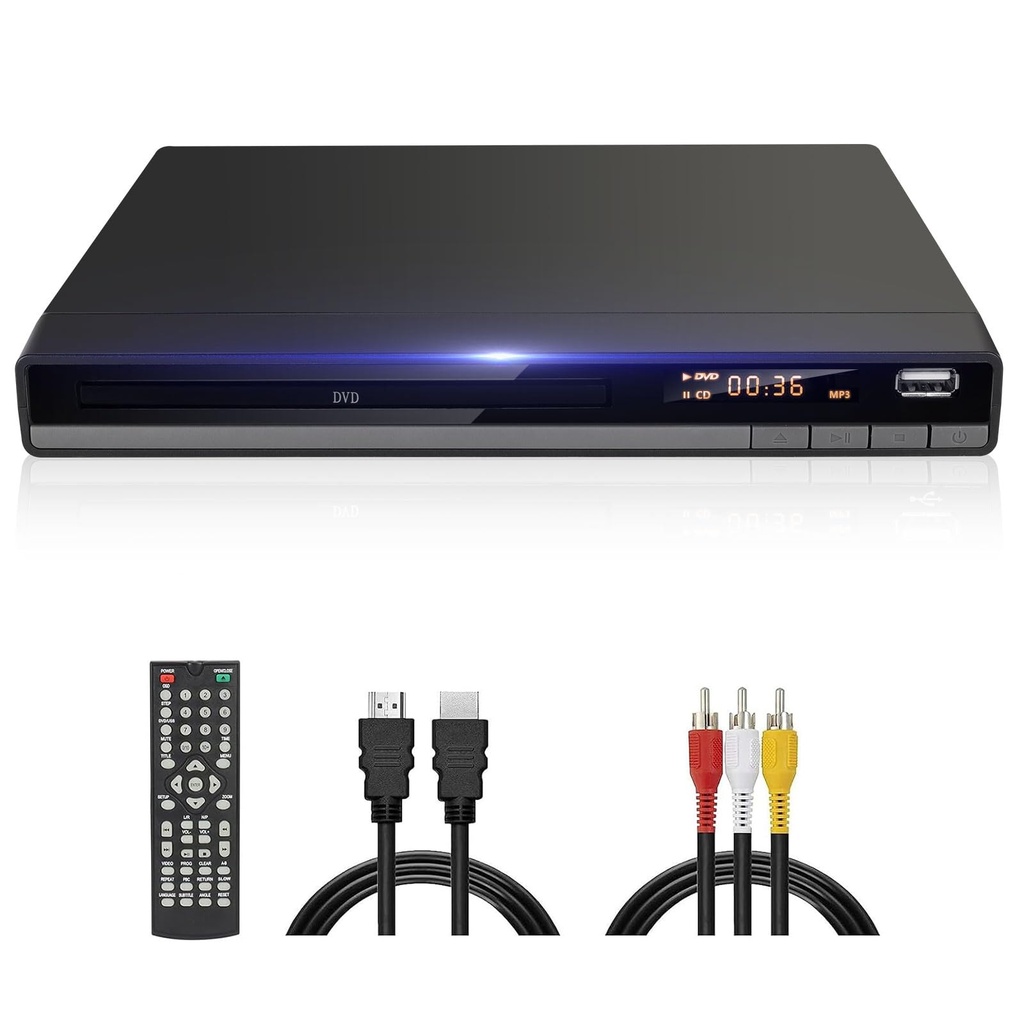 HD DVD Player for TV, All Region Free DVD Player CD Player for Home with HDMI/AV Output USB