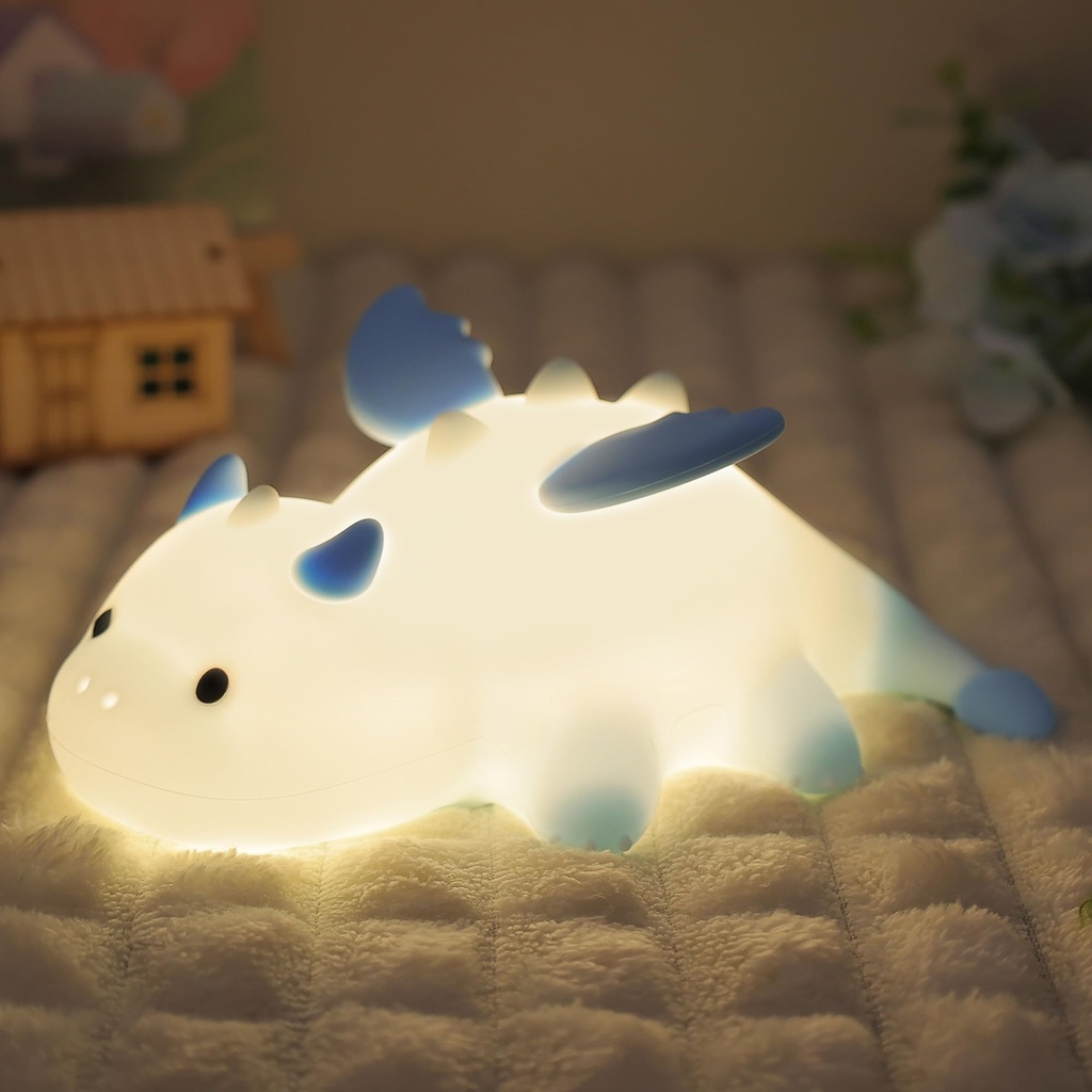 Ammonite Dragon Night Light, Cute Dragon Lamp with 8 Color Lights, Soft Silicone Kids