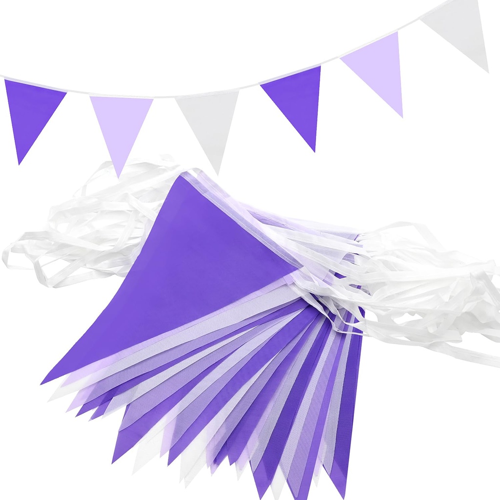 QRTDXP 40m80pcs Purple and White Bunting BannerÂ´?Ã®16 * 21cm Reusable Purple Pennants For
