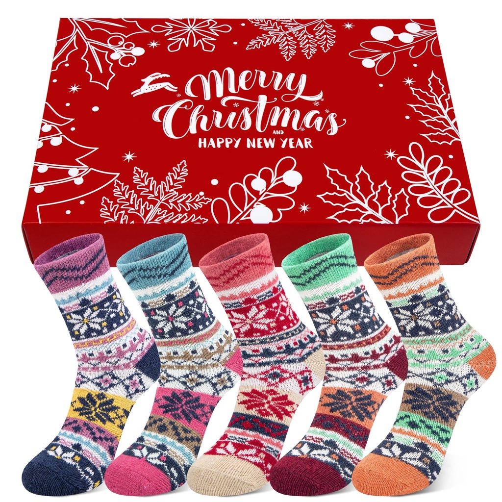 Justay Comf 5Pairs Classic Merino Wool Socks for Women Warm Winter Sock Cozy Thick Hiking W