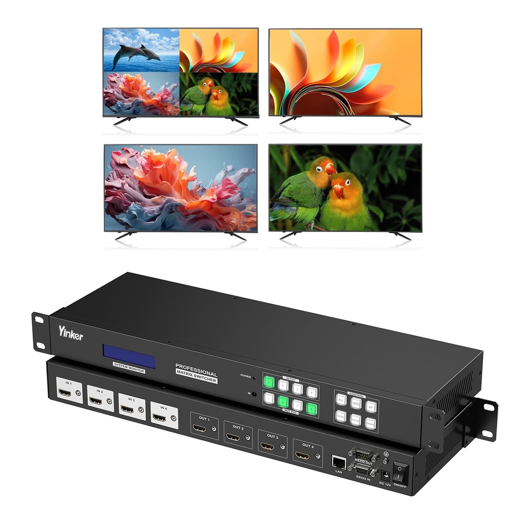 4K HDMI Video Wall Controller2x2 & 4K30Hz Seamless HDMI Matrix 4x4, Rack Mount Switcher Spl