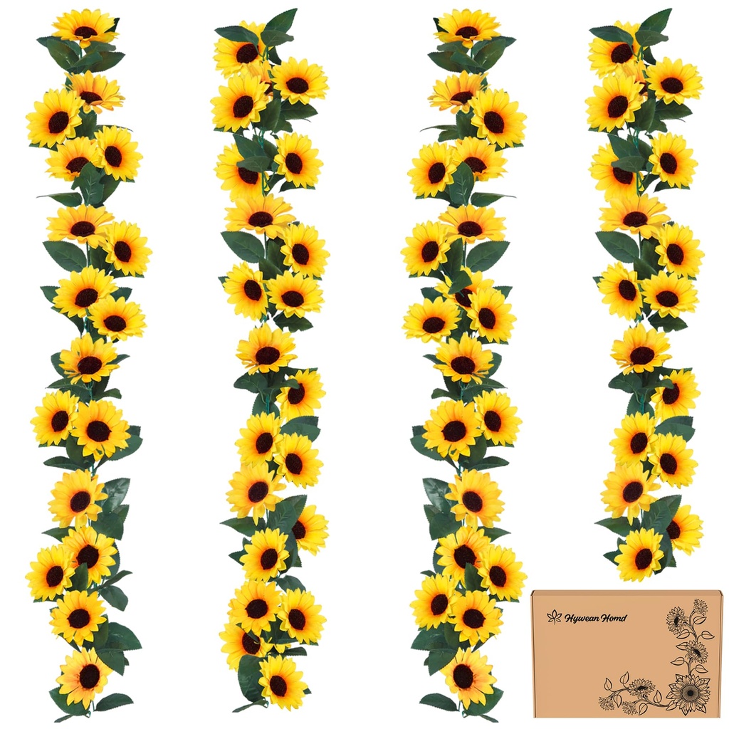 4 Pack 7.3 FT Artificial Sunflower Garland, Flower Garland Realistic and Odorless, Silk Sun