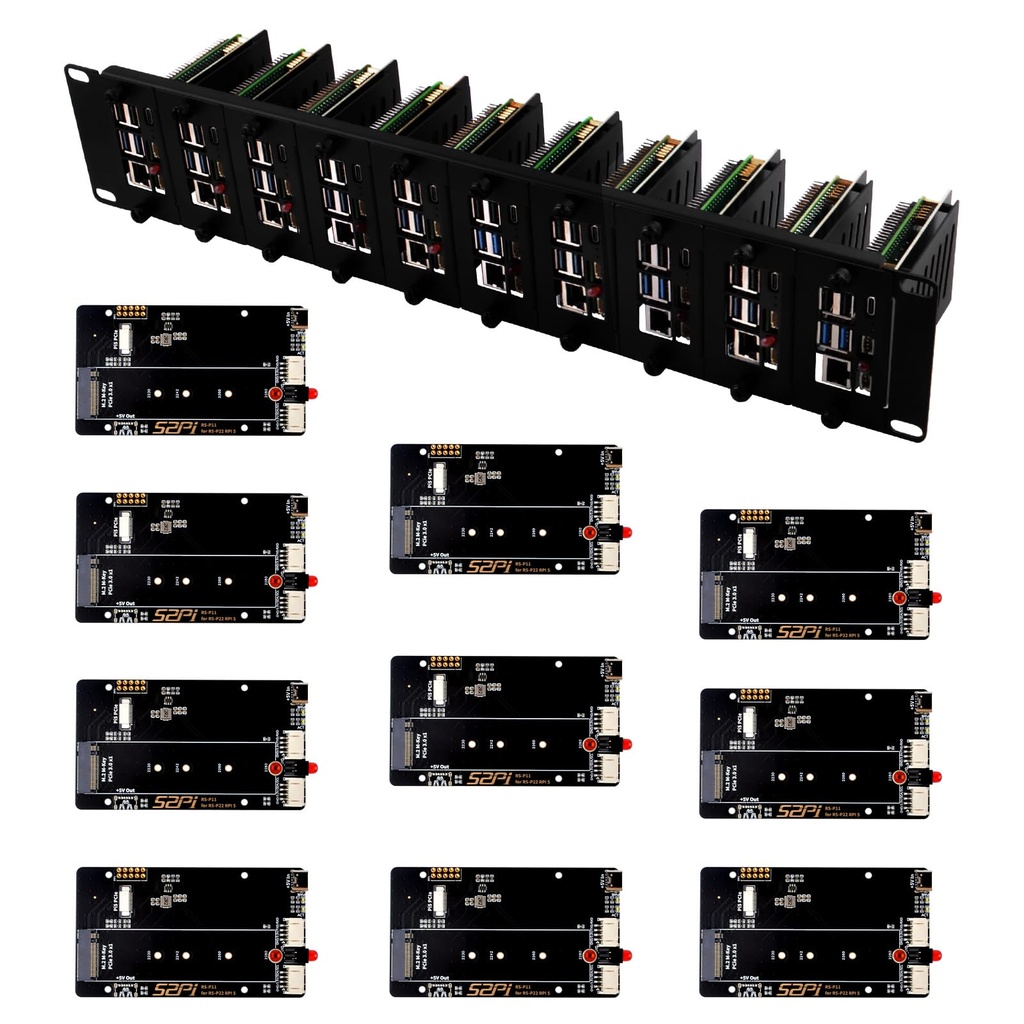 GeeekPi 19 inch 2U Rack Mount for Raspberry Pi 5, with 10PCS PCIe to M.2 NVMe SSD Adapters,
