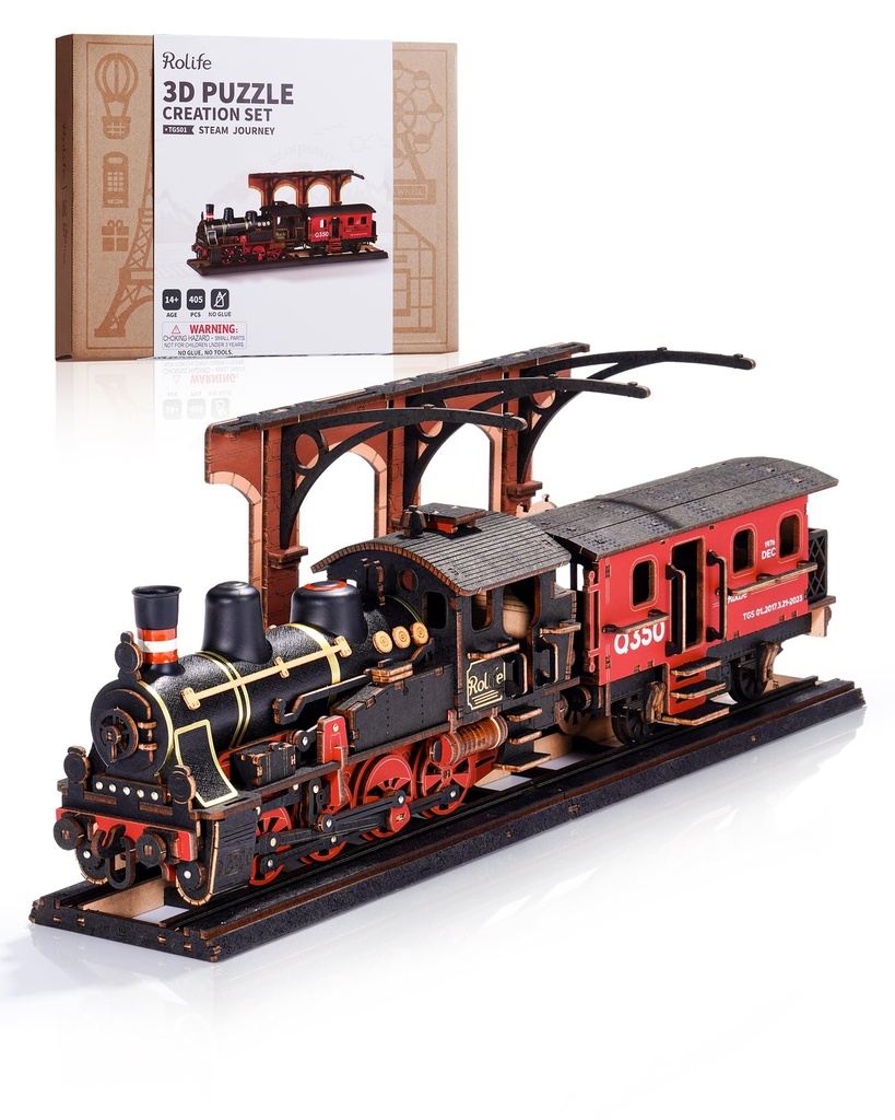 Rolife 3D Puzzle - Steam Journey Wooden Puzzles for Adults DIY Model Kits, Construction Kit