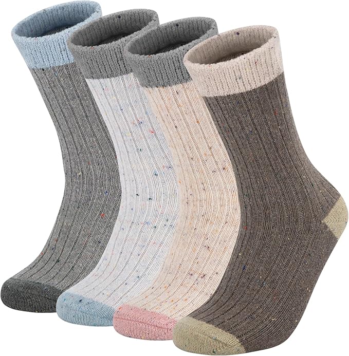 4 Pairs Women Merino Wool Socks Novelty Sock Soft Fur & Yarn Dot Design Thermal Cozy Casual
