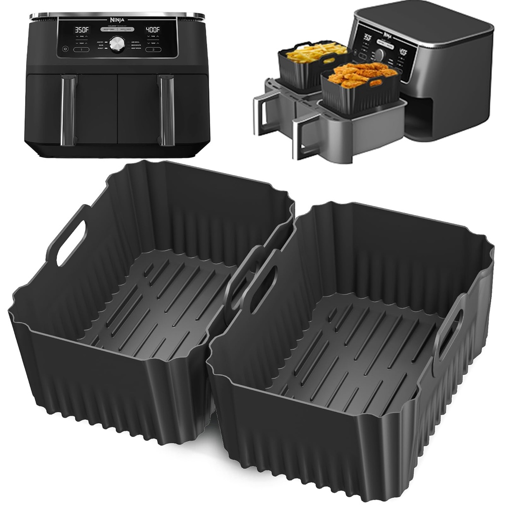 Air Fryer Silicone Liner for Ninja AF400UK AF451UK, Reusable Dual Silicone Liners Air Fryer