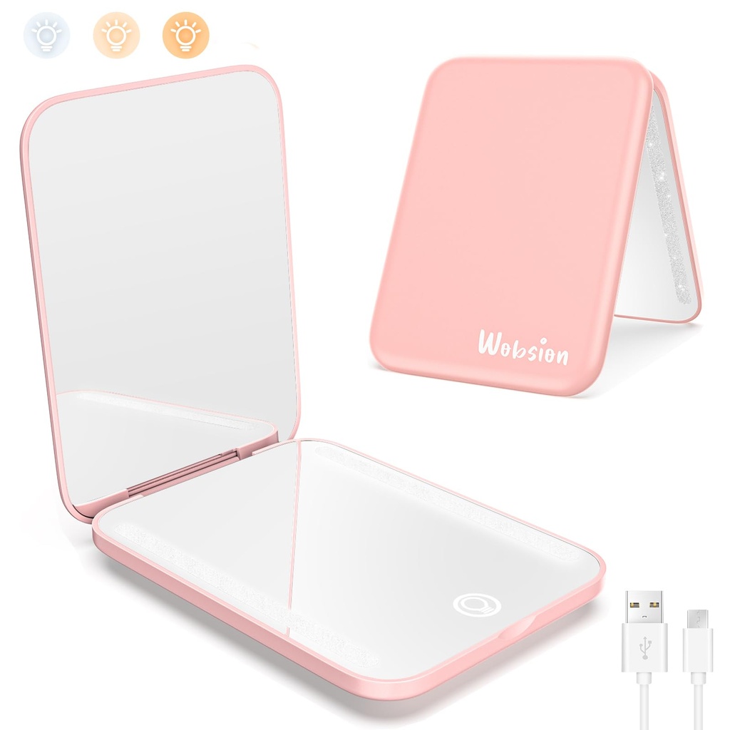 WOBSION Travel Makeup Mirror with Light, Dimmable Compact Mirror for Pocket, Small Mirrors