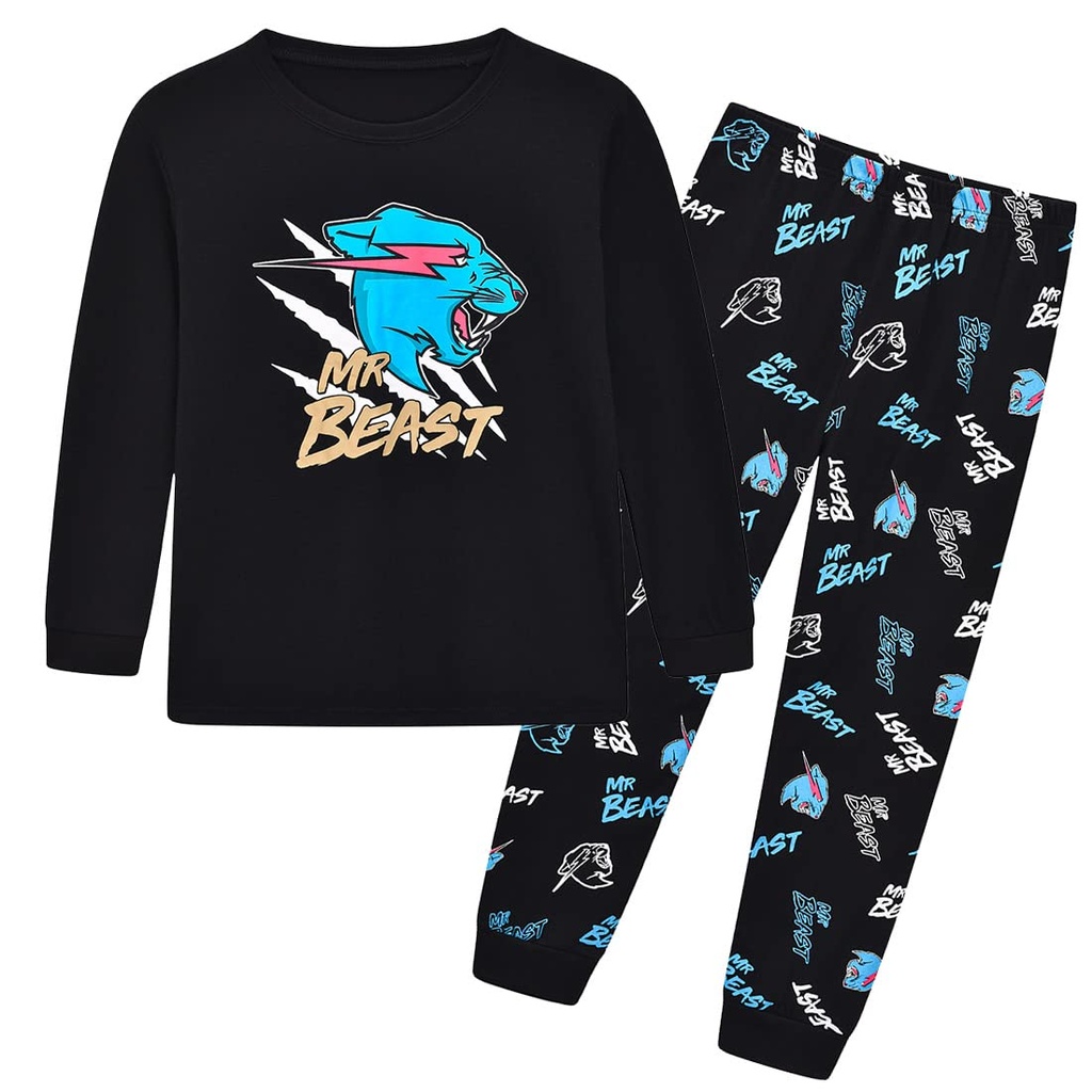 Delanhon Kids Boys Girls Famous Youtuber Gamer Roaring Leopard Lighting Cat Print Pyjamas Y