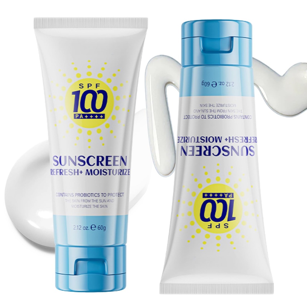 2Pcs Probiotic SPF 100 Sunscreen, PA++++ SPF 100 Face Suncream, Invisible Mineral Sunscreen