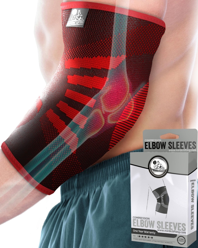 Nordic Lifting Elbow Compression Sleeves (1 Piece) for Men & Women - Support for Pain Relie