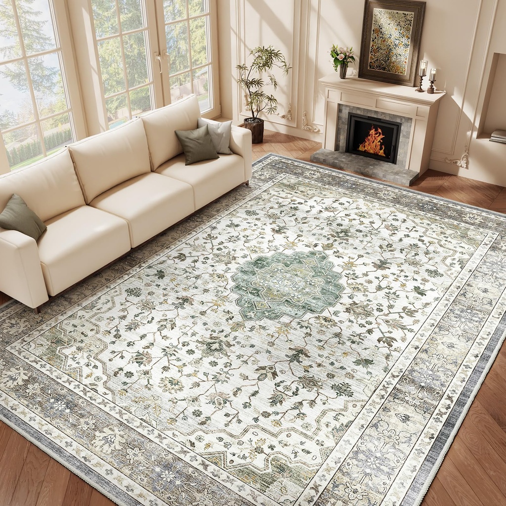 HOMFINE Vintage Area Rug for Living Room - Machine Washable Rug Soft Short Pile for Bedroom