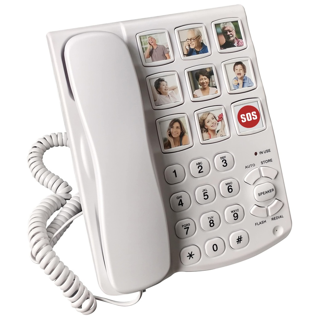 Memo24 Big Button and Picture Corded Landline Phone for Elderly and Dementia Sufferers. Sim