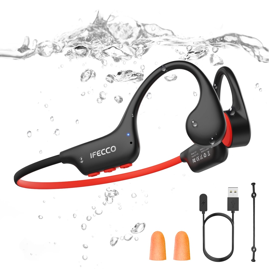 IFECCO Waterproof Headphones Swimming - IP68 Waterproof Bone Conduction Headphones Swimming