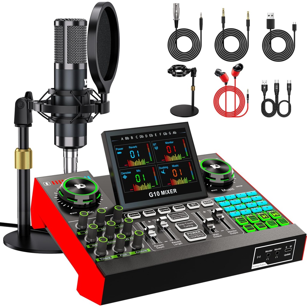 Podcast Microphone Bundle with Live Sound Board Audio Mixer, Podcast Equipment Bundle with