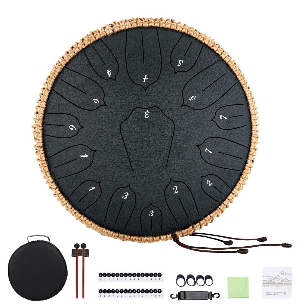 Musfunny Steel Tongue Drum 15 Notes: 12 Inch Steel Drums D Major with Drumsticks Bag Finger