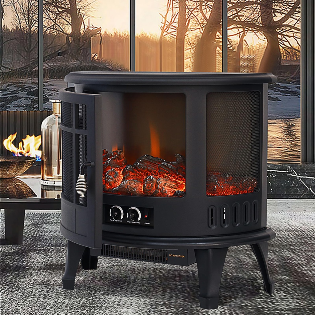 INMOZATA Electric Fire Stove Heater with Realistic LED Log Fire Flame Effect, Adjustable