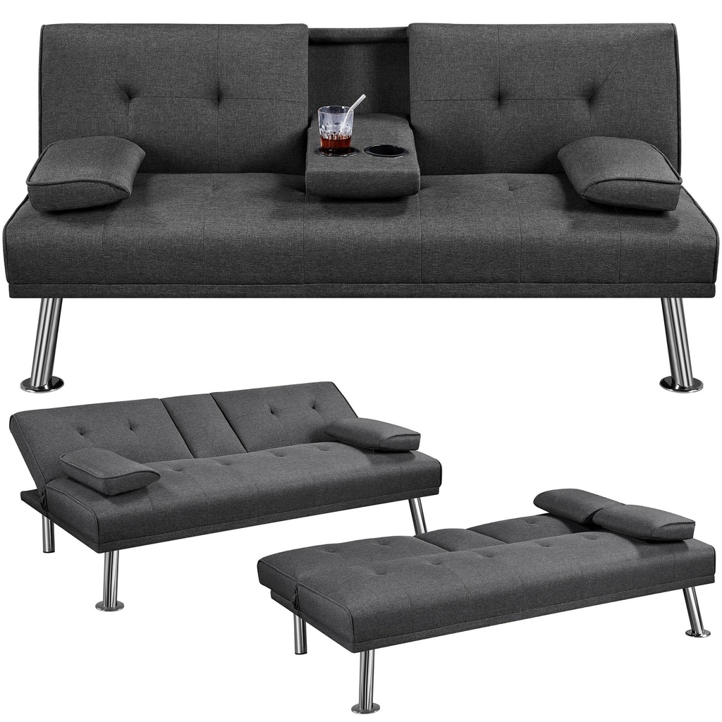 Yaheetech Sofa Bed Fabric Click Clack Sofa Bed with 2 Cup Holders, Convertible Futon Settee