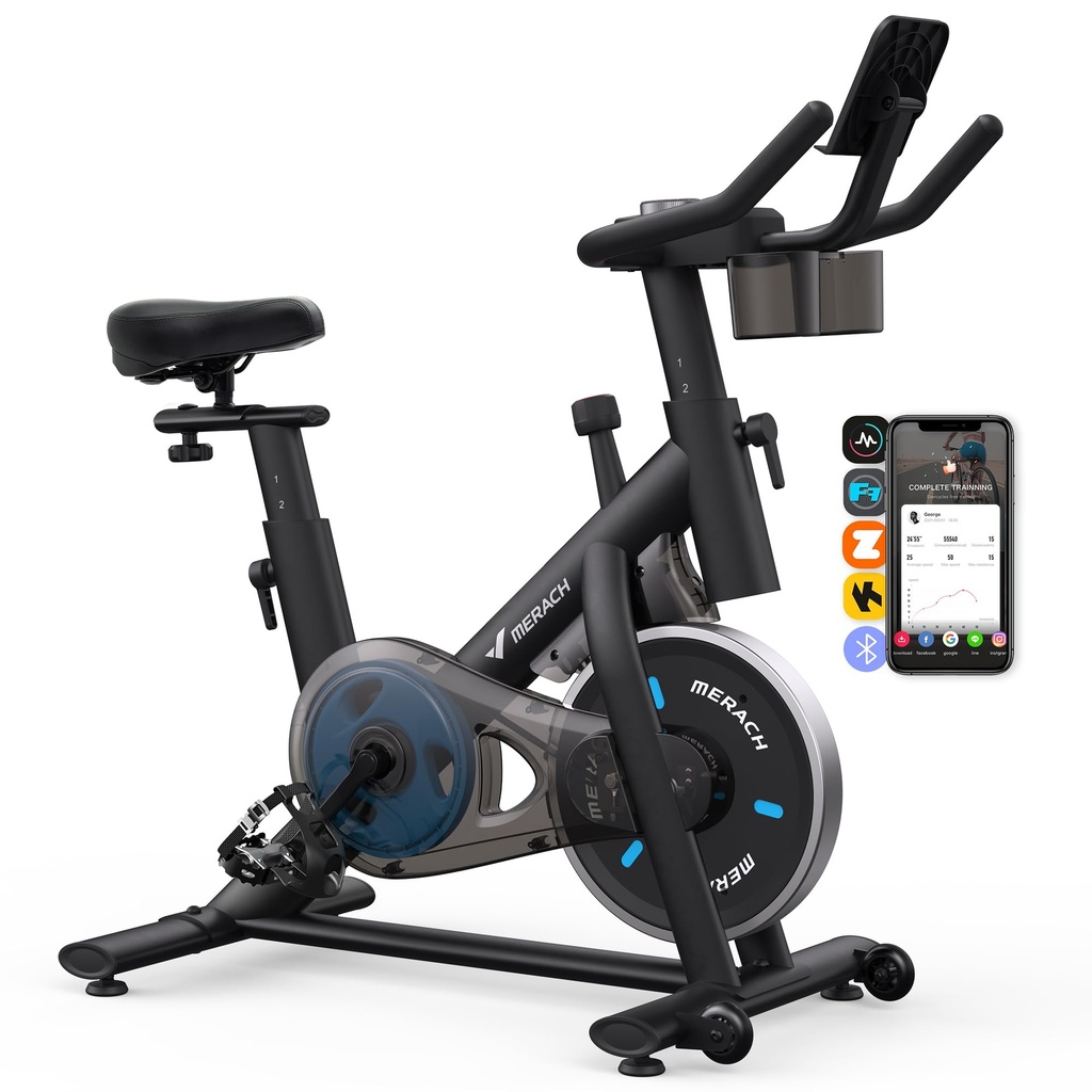 MERACH Exercise Bike with LED Display, Stationary Bike with Exclusive App 