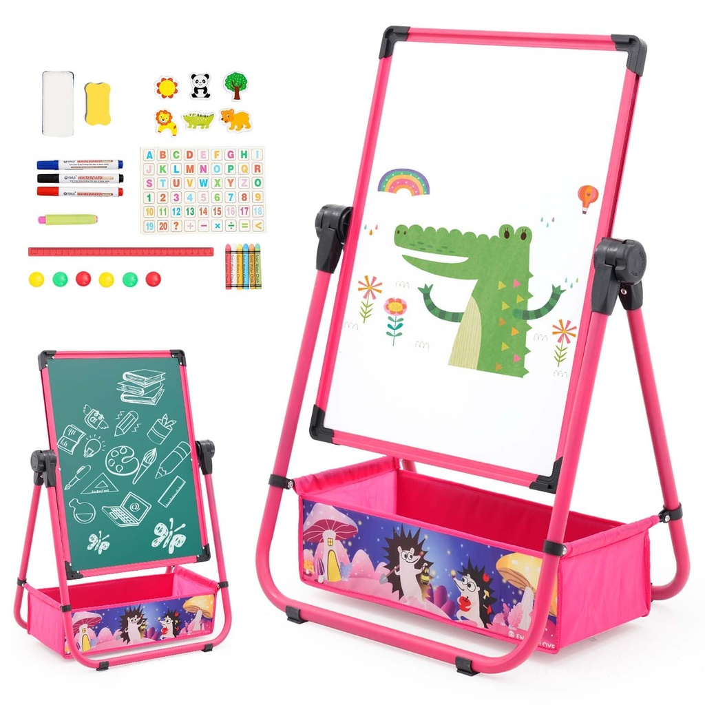 Kids Art Easel with 29.5inch-44inch Height Adjustable Whiteboard & Chalkboard,Double Sided
