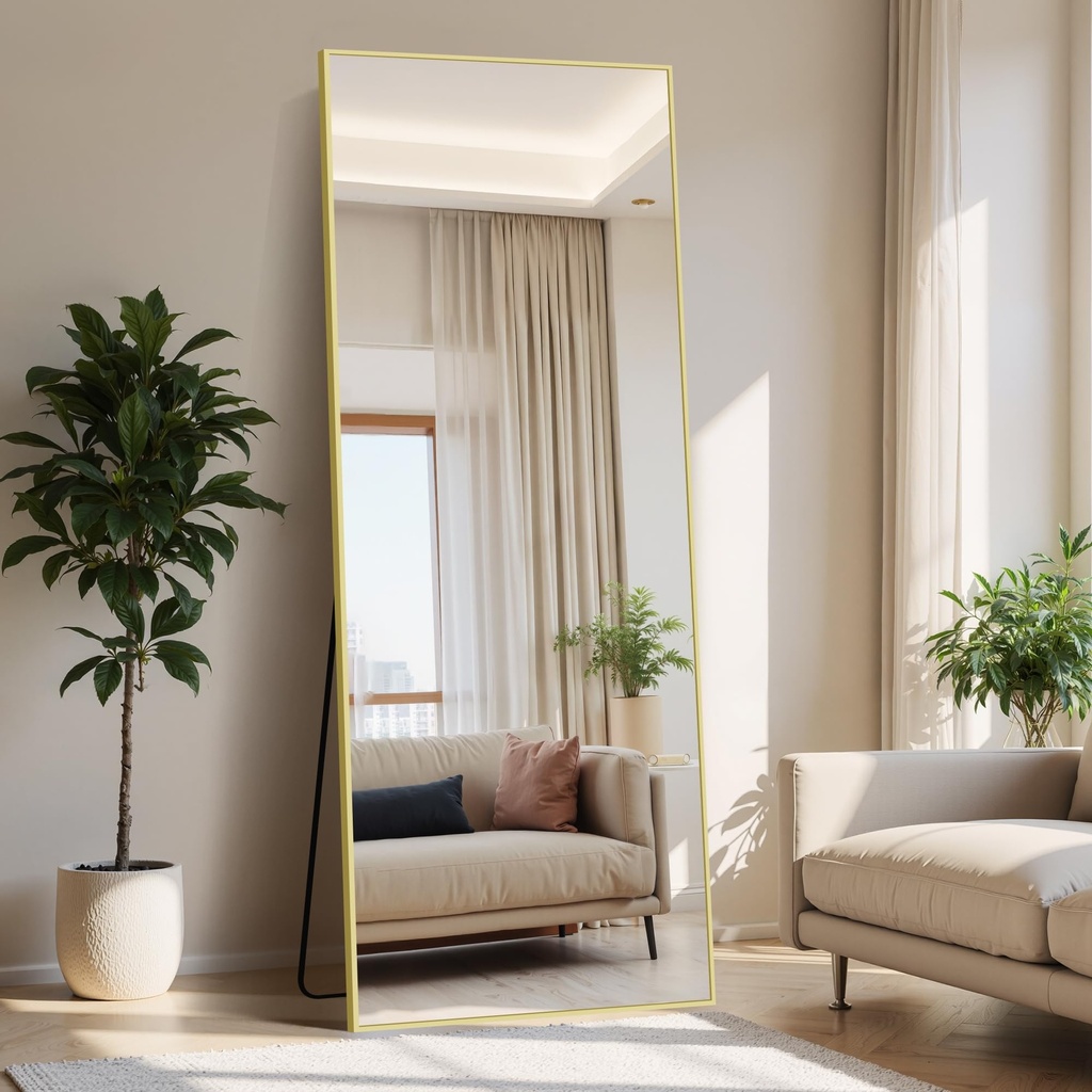 KOCUUY Rectangle Full Length Mirror, 179 x 65 cm Wall Mirror, Gold Free Standing Mirrors
